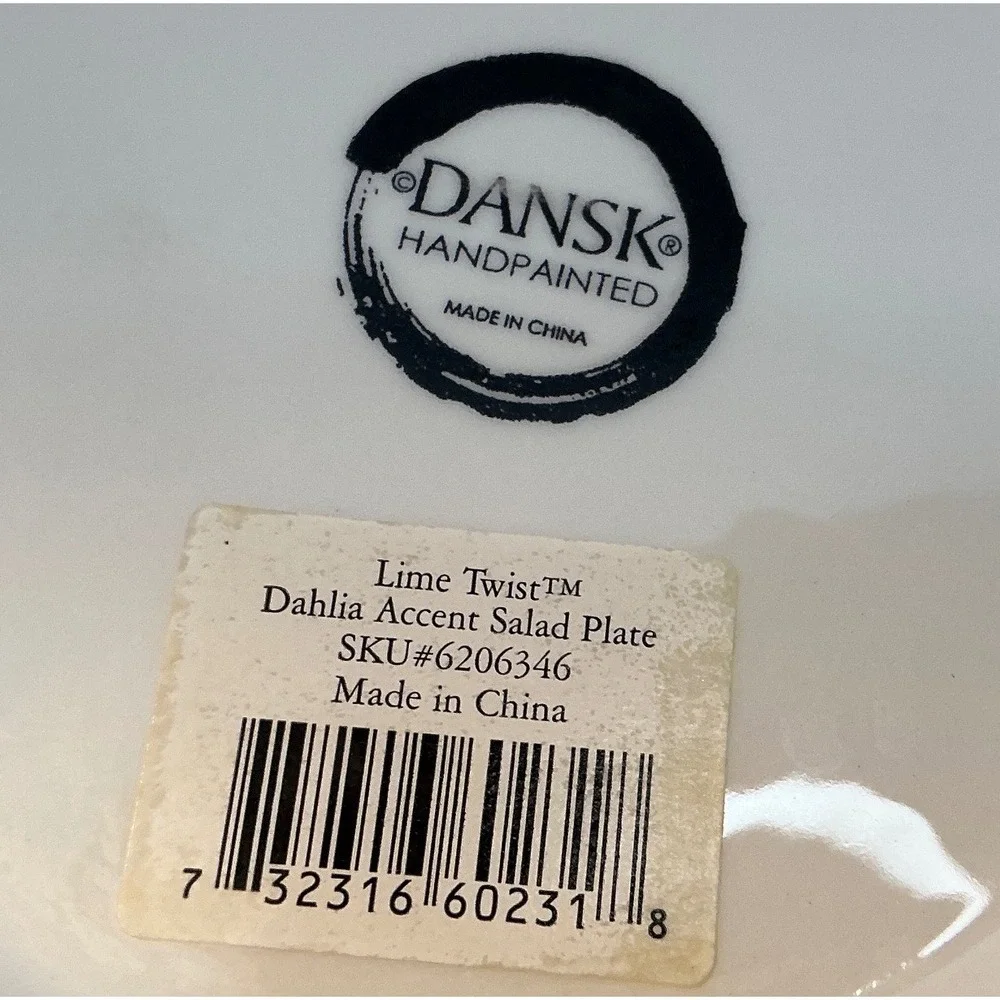 Dansk Lime Twist Dahlia Accent Salad Plates Handpainted Floral Set of 2 8.25